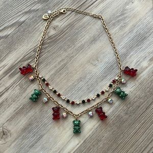 Betsey Johnson Christmas Gummy Bear Gemstone Necklace Gold Crystal
